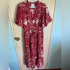 MASALA Burgundy Floral Bohemian Butterfly Sleeve Dress NWT Sz XL